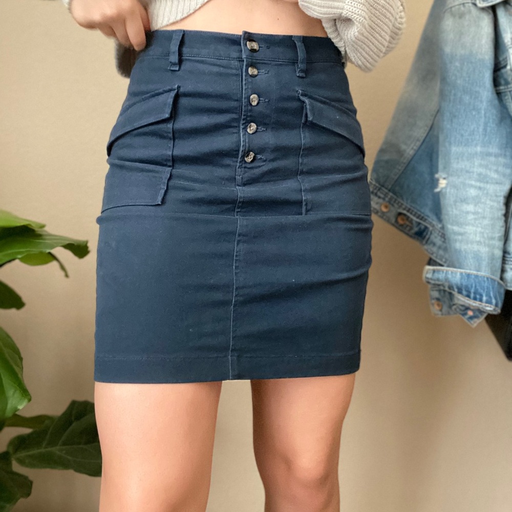 LOFT Dark Blue Buttoned Mini Skirt